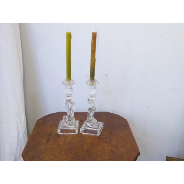 Vintage Pressed Glass Candlesticks - a Pair For Sale - Image 4 of 4