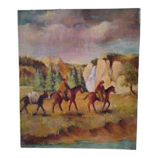 Native Americans on Horseback With Packing Mule O/C Painting For Sale