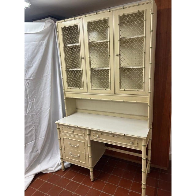 Thomasville Allegro Faux Bamboo Desk with Matching Hutch Bookcase Top. Very rare chinoiserie piece from the 1970's . This...
