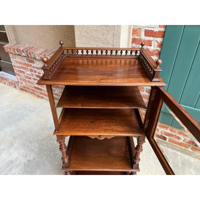1920s Antique English Display Cabinet Narrow Bookcase Étagère Glass Walnut C1920 For Sale - Image 5 of 18