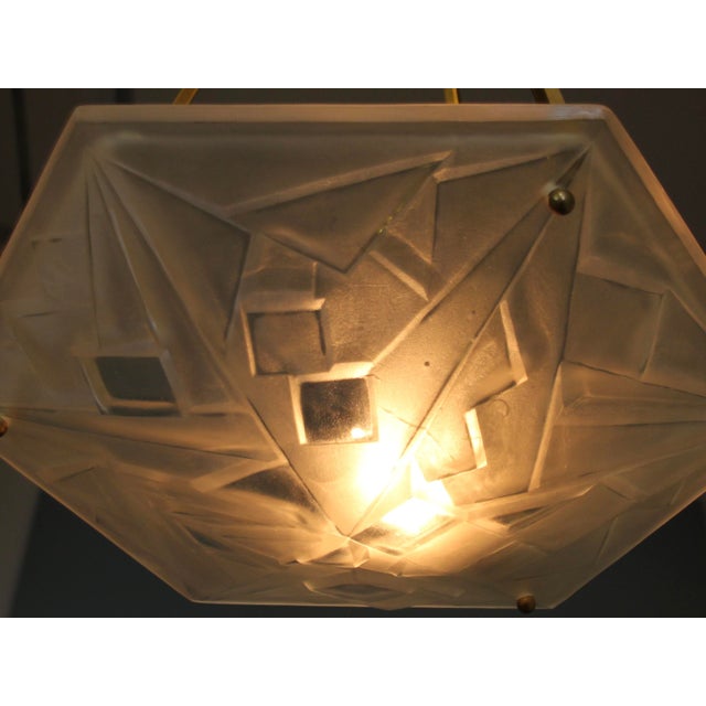 Metal French Art Deco Ceiling Light from Verrerie d'Art Degué, 1930s For Sale - Image 7 of 13