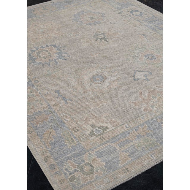 Modern Turkish Oushak Rug Faded Pastel Handwoven Wool Rug 5'1" X 6'10" For Sale - Image 3 of 10