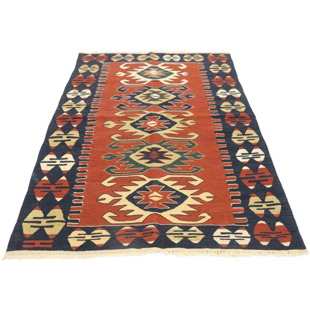 Tribal Vintage Persian Shiraz Kilim Rug - 03'09 X 05'07 For Sale - Image 3 of 9