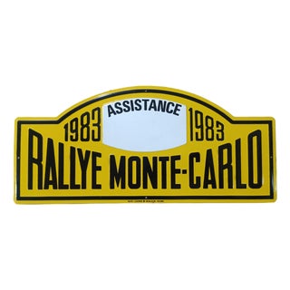 Vintage 1983 Rallye Monte-Carlo Assistance Metal Plate Sign – Authentic Embossed Motorsport Wall Art For Sale