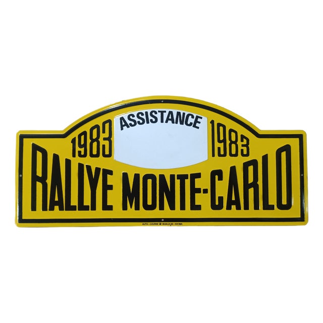 Vintage 1983 Rallye Monte-Carlo Assistance Metal Plate Sign – Authentic Embossed Motorsport Wall Art For Sale