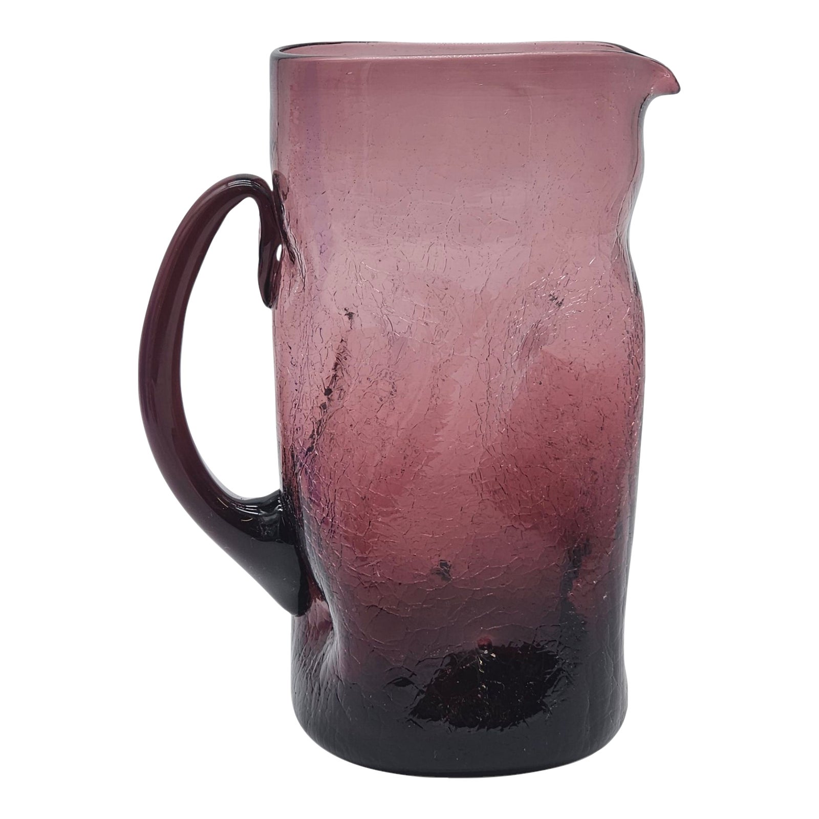 Mid-Century Blenko Amethyst Crackle Glass Pinched Dimple Pitcher, #7018 ...