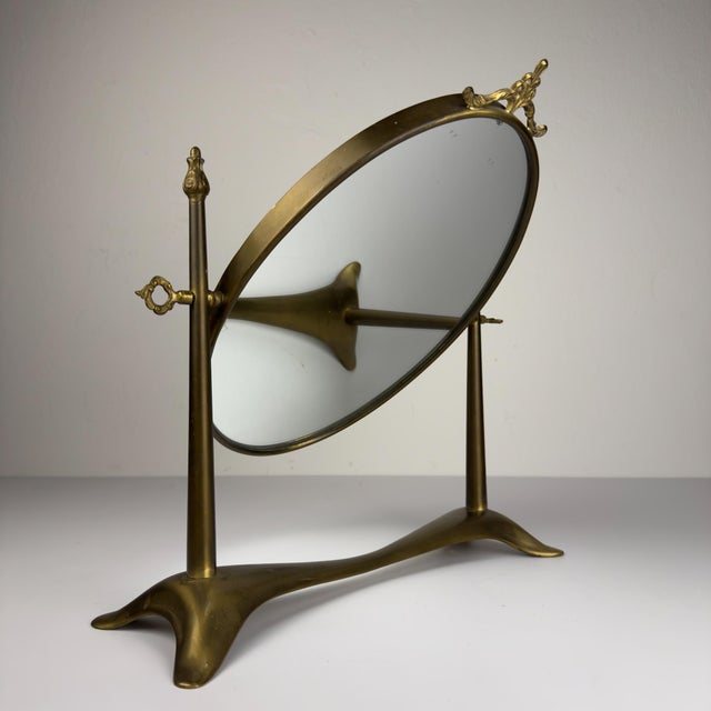 Vintage Tabletop Vanity Mirror in Brass, Italy, 1950s For Sale - Image 9 of 17