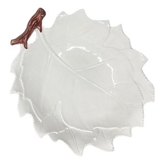 Leaf Tray With Natural Branch Handle — The Mane Lion, Hand-Painted Italian Ceramic For Sale
