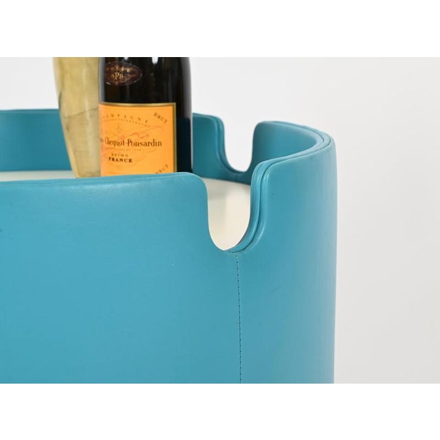 Dilly Dally Pouf in Turquoise Leather by L. Massoni for Poltrona Frau, Italy, 1968 For Sale - Image 9 of 14