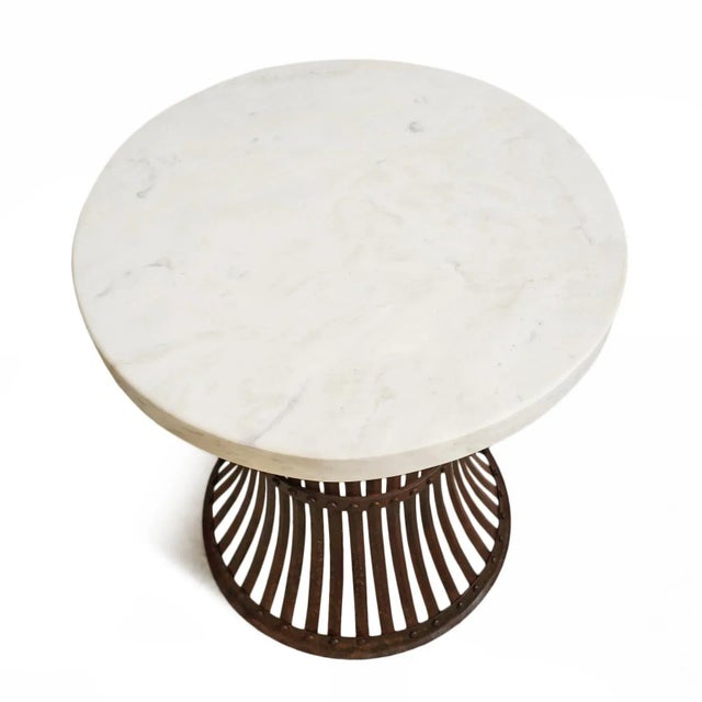 Vintage White Marble & Iron Rivet Band Side Table For Sale - Image 4 of 10