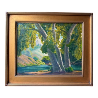 San Gabriel Foothills and Lake Original Plein Air Oil Painting by Lionel Edwards For Sale