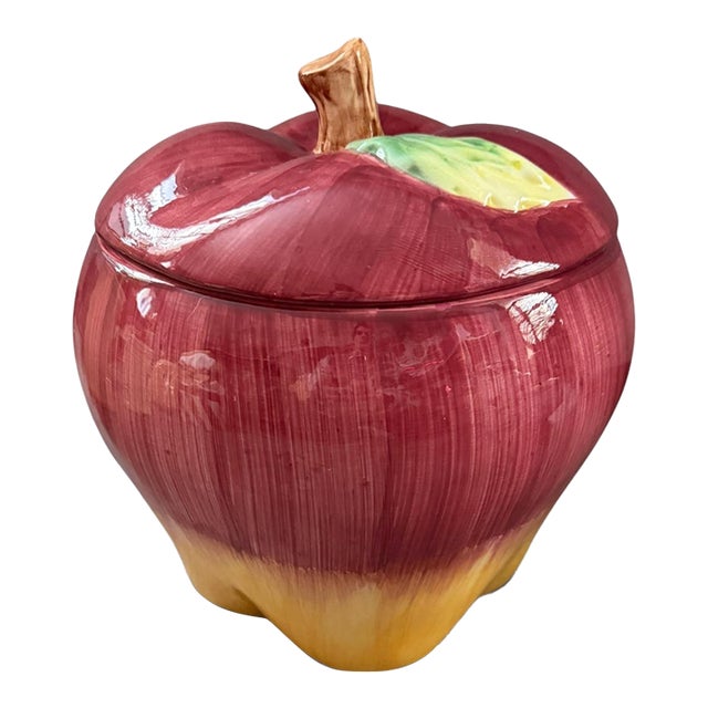 Vintage Asia Master Group Apple Cookie Jar, Ceramic, Red & Yellow For Sale