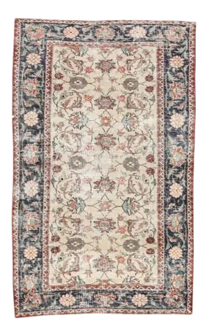 Mid 20th Century Floral Vintage Turkish Oushak Rug