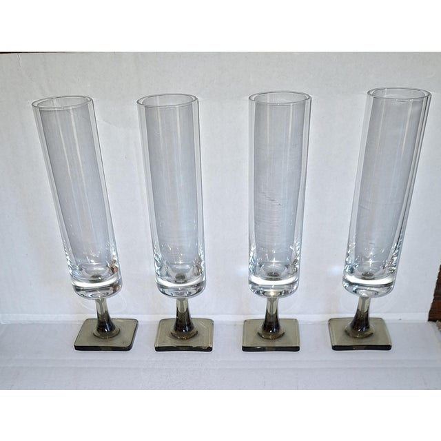 Linear Smoke Champagne Flutes by G.B. Jensen for Rosenthal, 1960s, Set of 4, in Flawless conditions. Designed 1950 to 1959...