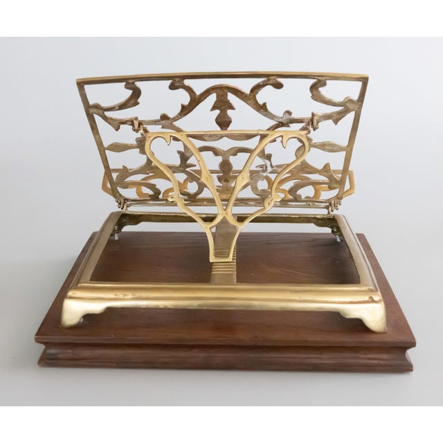 Vintage English Oak & Brass Tabletop Lectern Folding Book Stand Easel For Sale - Image 4 of 8