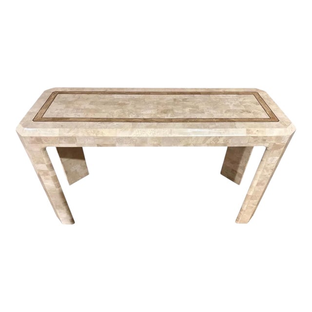 Tessellated Fossil Console Sofa Table Attributed to Maitland Smith For Sale - Image 9 of 9