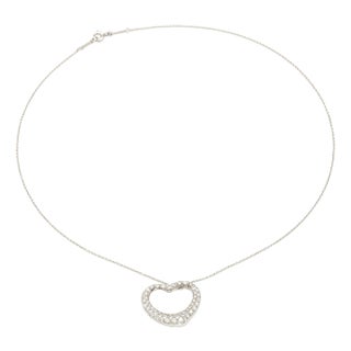 Preowned Tiffany & Co Peretti Platinum Diamond Open Heart Pendant Necklace For Sale