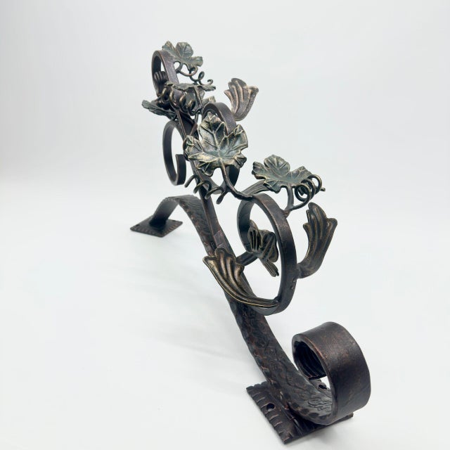 Hand Forged Iron Wall Art Scroll (54cm) Antique Copper & Green Patina Grapevine Motif For Sale - Image 4 of 17