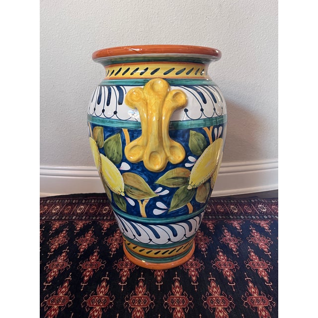 Yellow Vintage Leona Ceramiche Pottery 20” Umbrella Stand, Lemon Motif, Handmade in Florence, Italy For Sale - Image 8 of 10