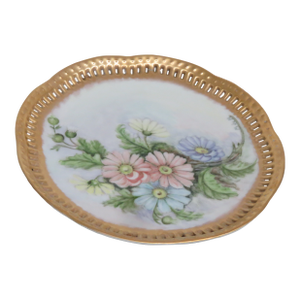 Gold Edge Hand Painted Flowers Decorative Plate 4595b