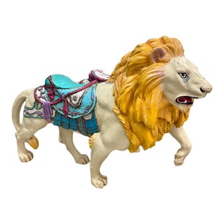Large Vintage Hand-Painted Carousel Lion Carnival Figure, 80" Long 1 of 2 For Sale