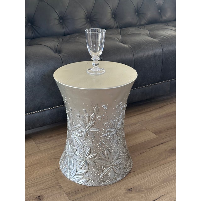 Contemporary Baker Furniture Art Deco Silver Leaf Side Drum Drink Table by Thomas Pheasant For Sale - Image 3 of 9