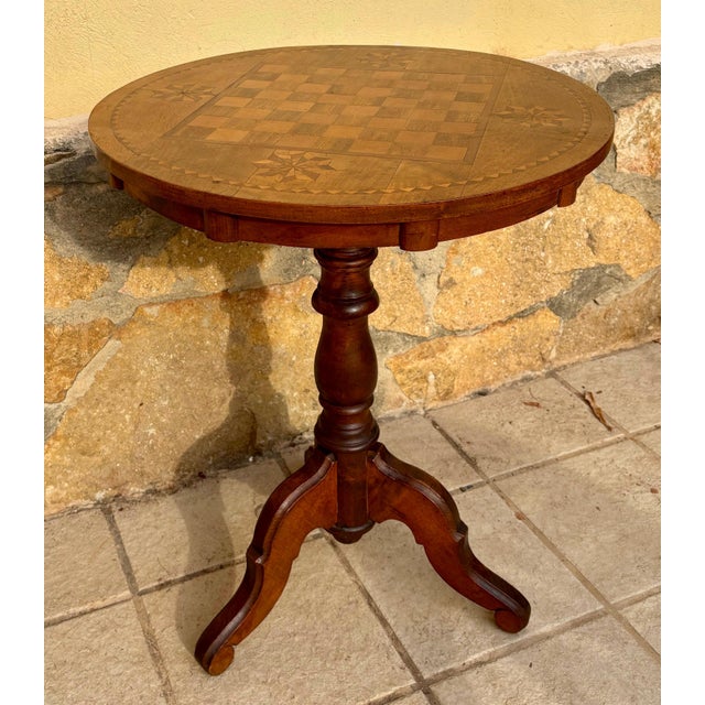 Round Game Table With Marquetry Top, 1940s For Sale - Image 6 of 10