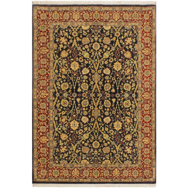 Blue 1980s Shabby Chic Blue/Red Turkish Hand-Knotted Rug -4'1 X 6'1 For Sale - Image 8 of 8