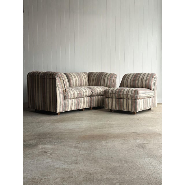 1980s Vintage Postmodern Striped Pillow-Back Three-Piece Modular Sofa For Sale - Image 11 of 17