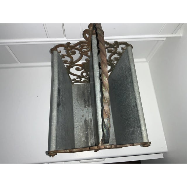 1970s Handcrafted French Style Cast Iron & Galvanized Steel Magazine Rack/ Towel Holder For Sale - Image 4 of 13