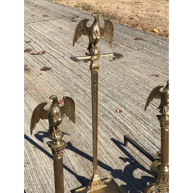 Pair of Cast Brass Federal Style Eagle Andirons For Sale - Image 4 of 9