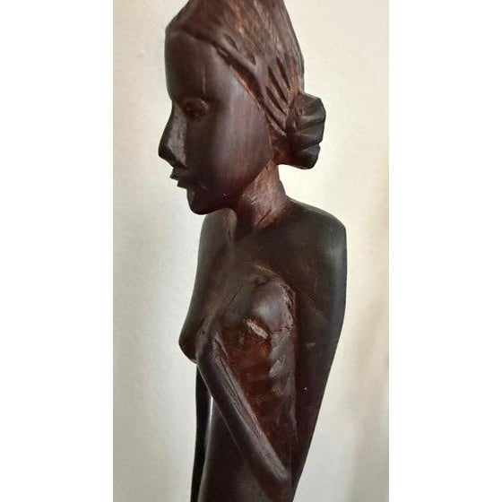 Antique Ebony Wood Hand Carved African Folk Sculptures - Set of 2 For Sale - Image 12 of 14