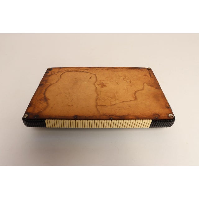 Black Art Deco Cream and Black Woven Rubber Vanity/Serving Tray With Glass Surface For Sale - Image 8 of 15