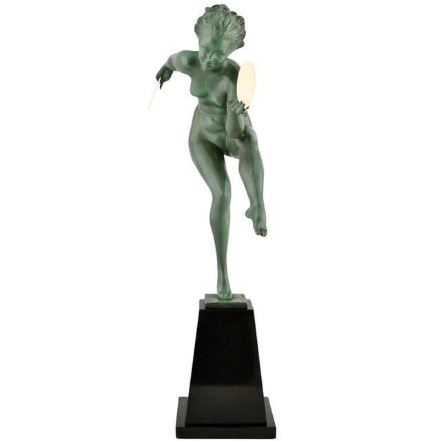 Art Deco Nude Disc Dancer in Metal on Marble Base by Andre Derenne and Marcel Bouraine, France, 1930s For Sale - Image 6 of 12