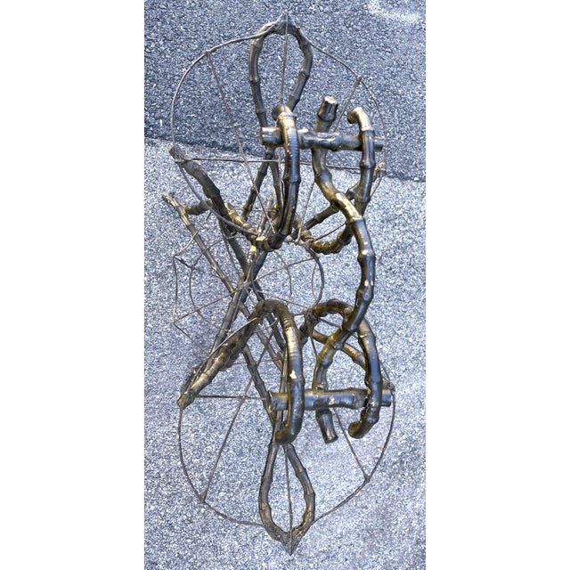 Wood Late 19th Century Gothic Shaped Bamboo Tiered Plant Stand W/Wire Spider Web Holders Painted Black For Sale - Image 7 of 17