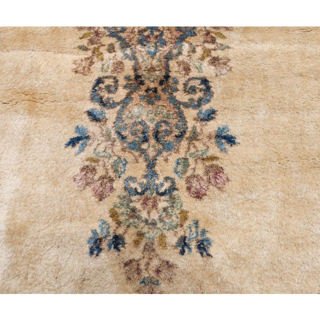 Vintage Persian Kerman Rug, Hand-Knotted Wool, Floral Pattern, Ivory & Blue, 5x7 For Sale - Image 11 of 15