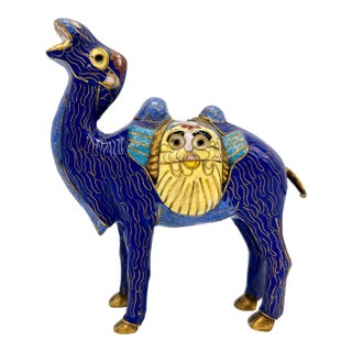 Vintage Chinese Cloisonné Camel Figurine – Cobalt Blue Enamel With Saddle Detail For Sale