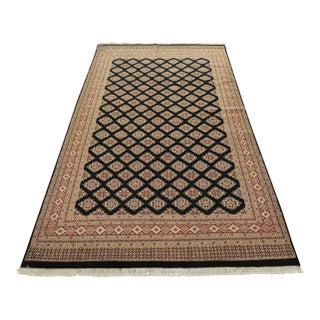 Bokhara Jaldar Rug 6′ X 9’3” Black Wool Tribal Hand-Knotted Oriental Carpet For Sale