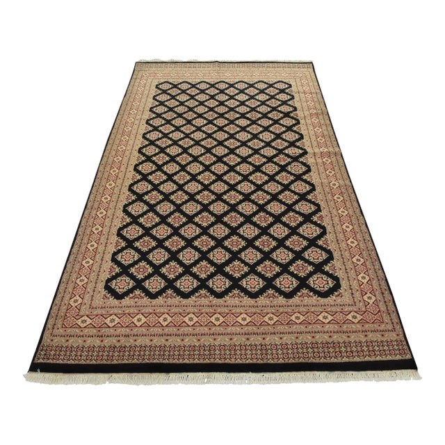 Bokhara Jaldar Rug 6′ X 9’3” Black Wool Tribal Hand-Knotted Oriental Carpet For Sale