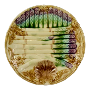 Frie Onnaing French Art Nouveau Barbotine Majolica Asparagus Plate