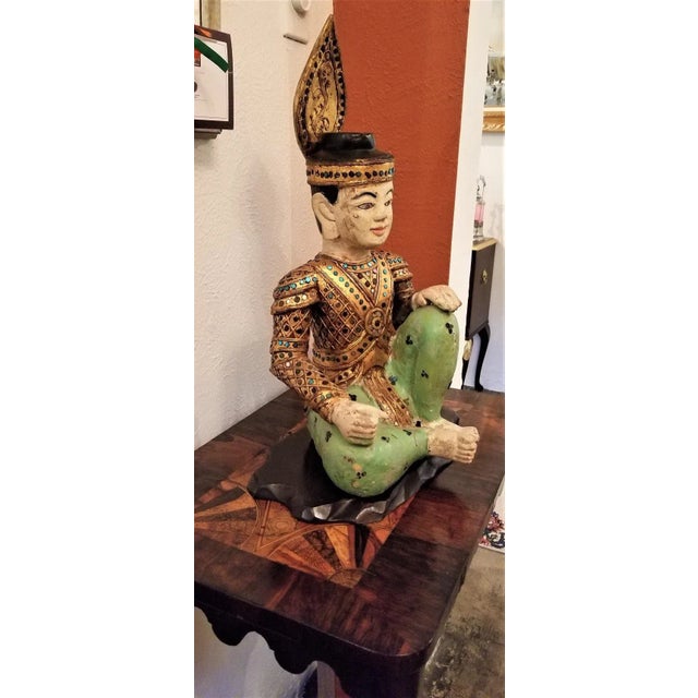 Early 20th Century Thai Seated Boy Emperor Polychrome Statue For Sale - Image 12 of 13