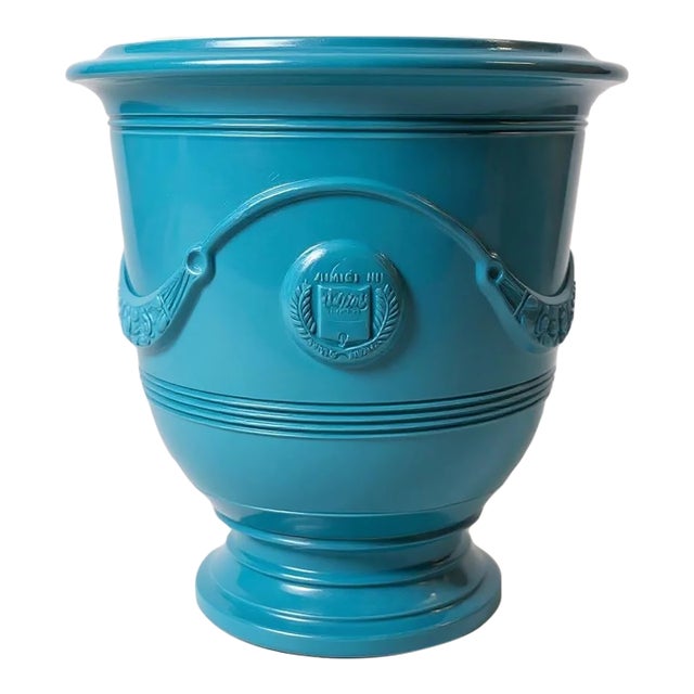 French Anduze Jardiniere in Turquoise For Sale