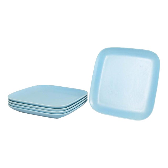 Square Dinner Plates in Turquoise Glaze from Höganäs Keramik, Set of 5 For Sale