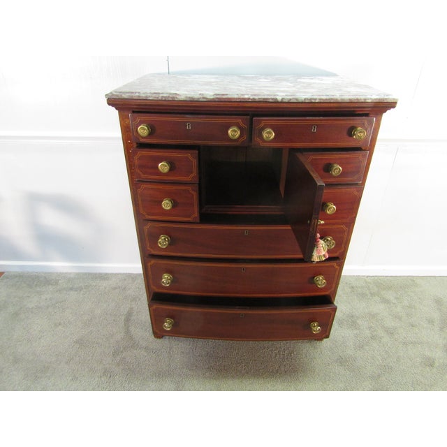 Wood 1930's Mahogany Inlay Marble Top Chest of Drawers For Sale - Image 7 of 10