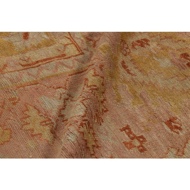 Antique Oushak Rug in Gold & Pink With Floral Patterns - Rug & Kilim For Sale In New York - Image 6 of 7