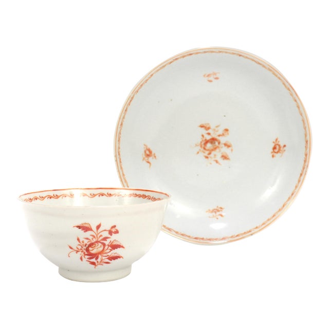 Antique 18th Century Chinese Export Porcelain Tea Bowl & Saucer For Sale