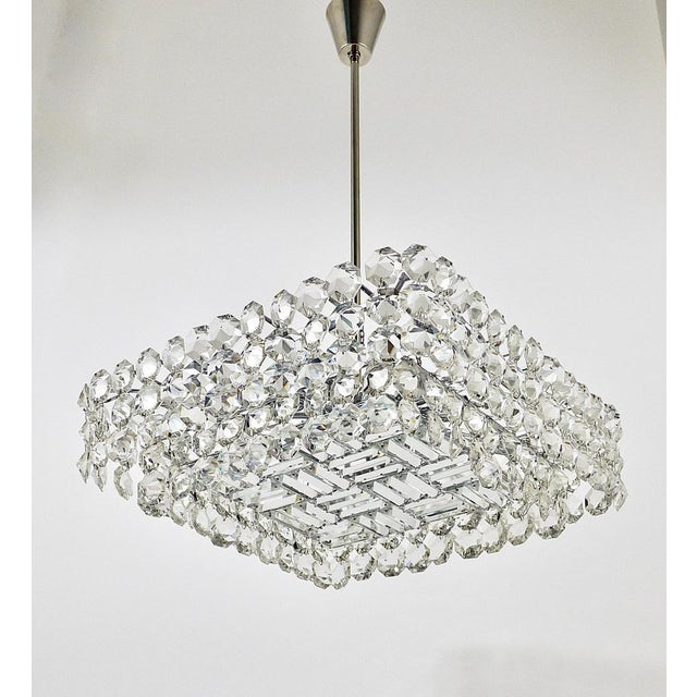 Large Austrian Square Chandelier with Diamond-Shaped Crystals from Bakalowits & Söhne, 1950s For Sale - Image 18 of 18