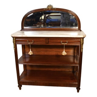 1910s Antique French Louis XV Walnut Marble Top Server Sideboard With Mirror For Sale