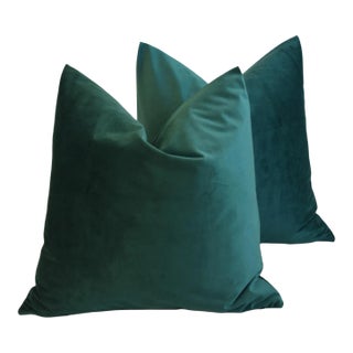 Emerald Green Ultra Soft Double Sided Velvet Feather/Down Pillows - Pair For Sale