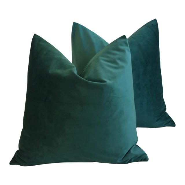 Emerald Green Ultra Soft Double Sided Velvet Feather/Down Pillows - Pair For Sale